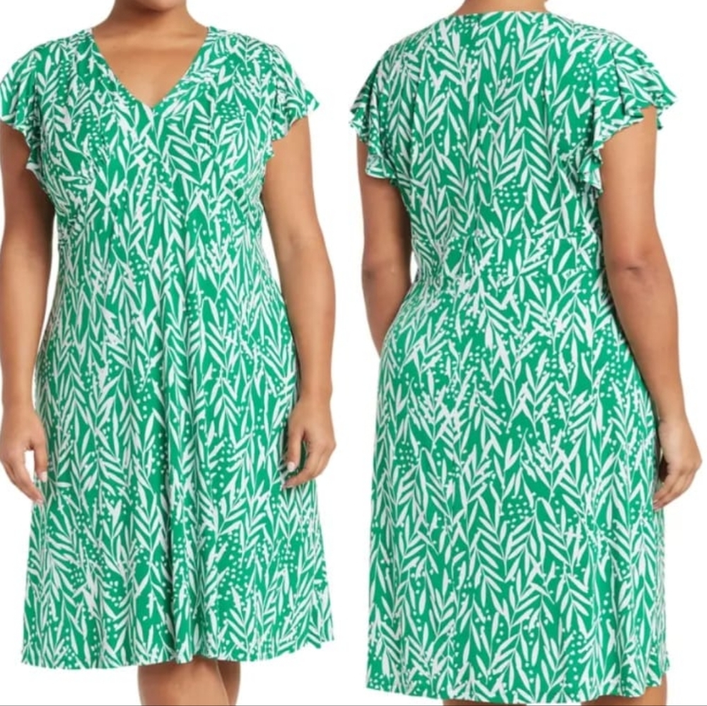 V-Neck Rufdle Sleeve Midi Dress